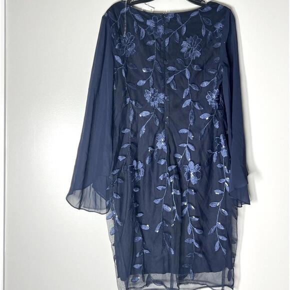 CONNECTED APPAREL Womens Navy Sequined Floral Long Sleeve Scoop Neck Dress - Picture 8 of 10
